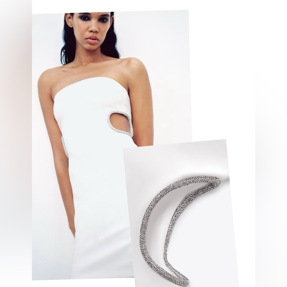 ZARA STRAPLESS CUT OUT RHINESTONE MIDI DRESS XS